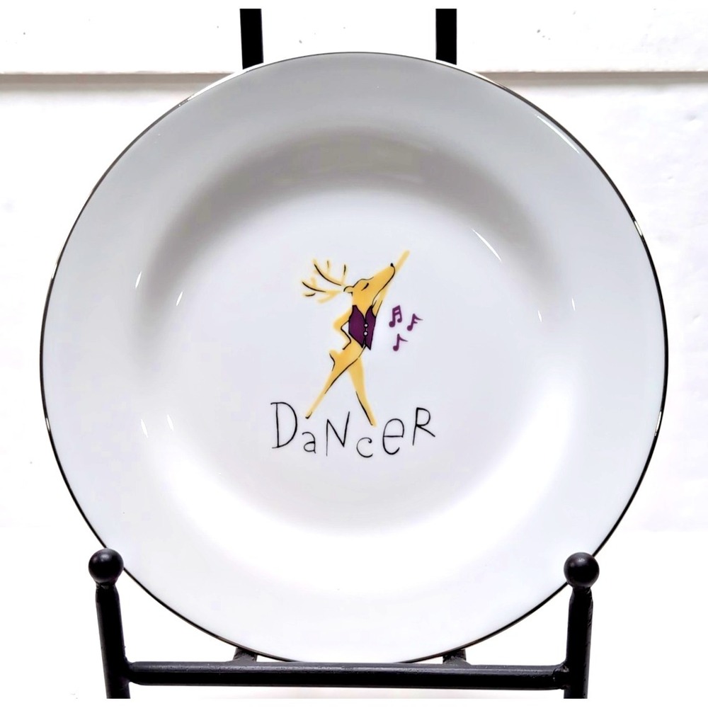Pottery Barn DANCER Reindeer Dinner Plate 11" Christmas Platinum Rim RETIRED